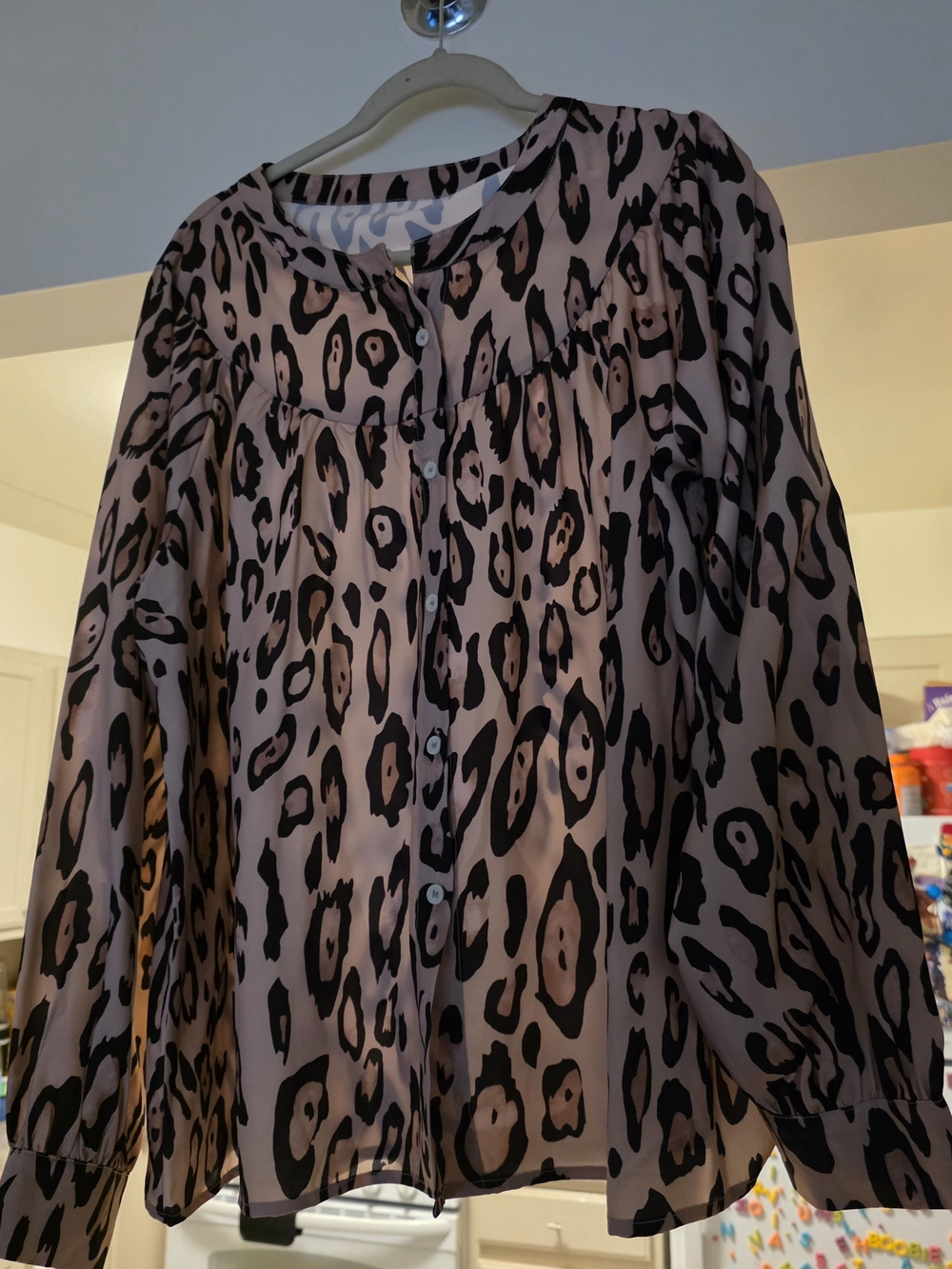 Woven Leopard Print Button-Front Blouse in Pink